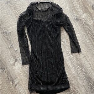 Aqua Black Long Sleeve Mesh Dress
